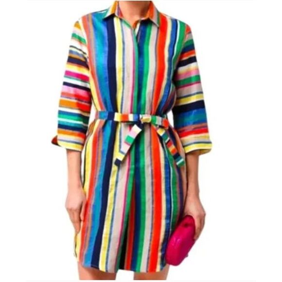 Vilagallo Linen Blend Striped Dress Size‎ 48 Casual Comfort Summer - Picture 1 of 14
